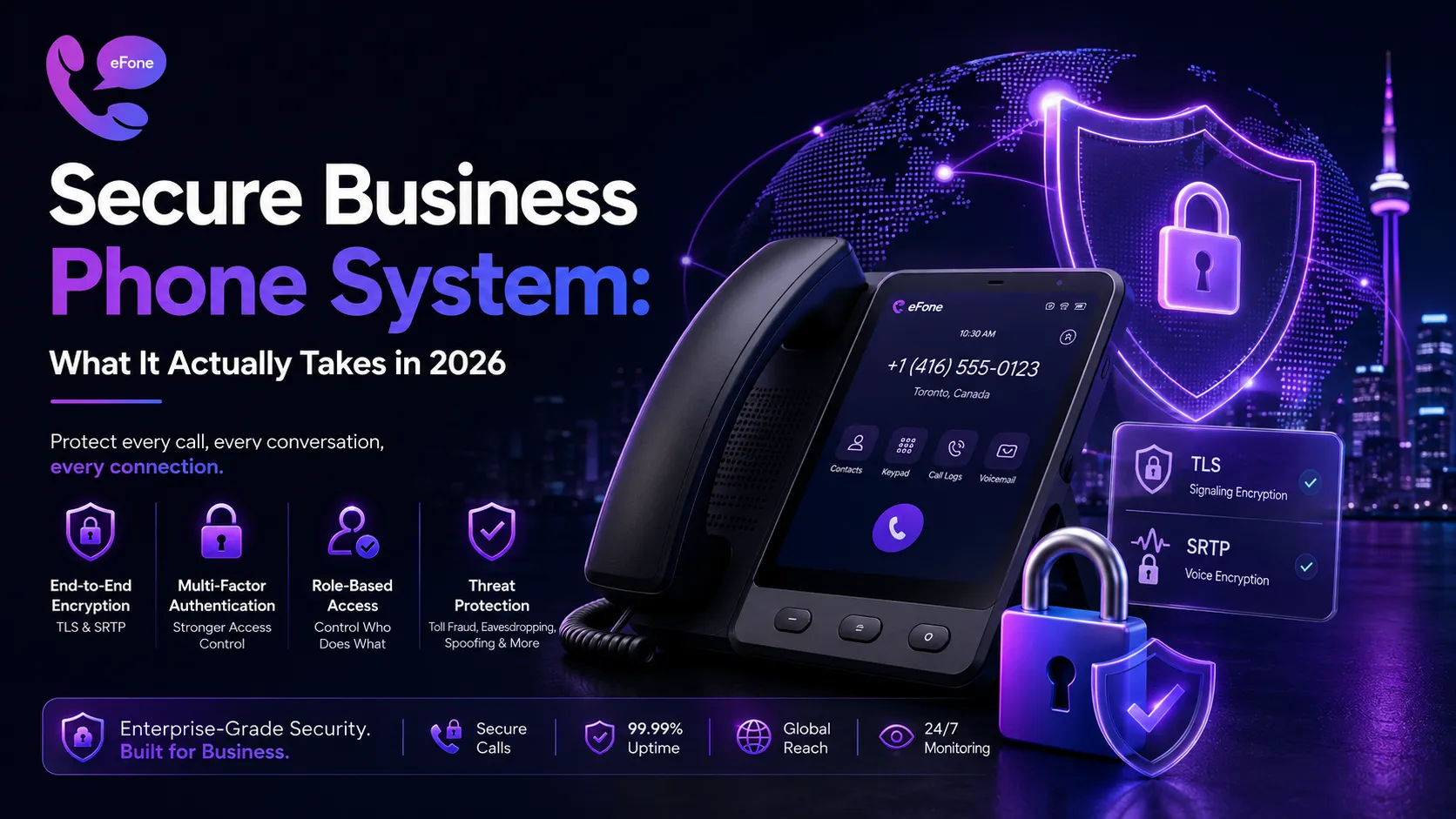Secure business phone system with TLS and SRTP encryption for VoIP calls